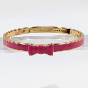 Kate Spade New York Pink Bow Bangle Bracelet Gold Tone 8"